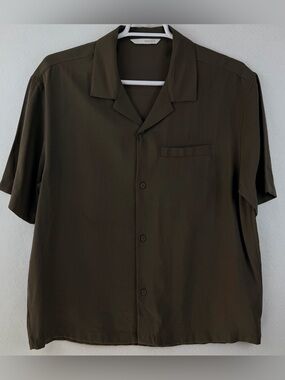Zara Men's Relaxed Fit Flowy Shirt - Olive Green Size XL